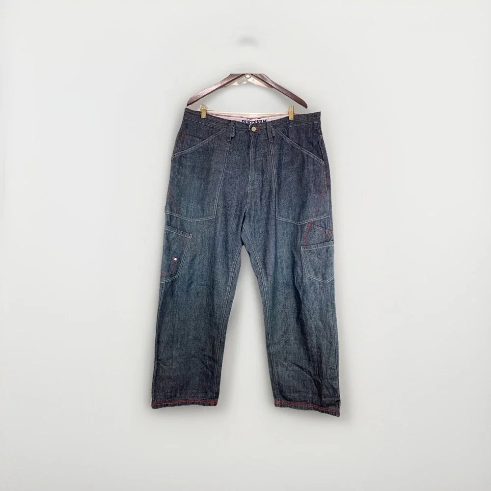 Phat Farm‎ Baggy Carpenter Jeans Indigo Red Contrast Stitch Y2K Streetwear 38x31